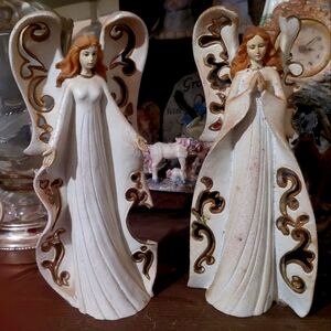 Elegant Angel Figurines with Gold Accents
